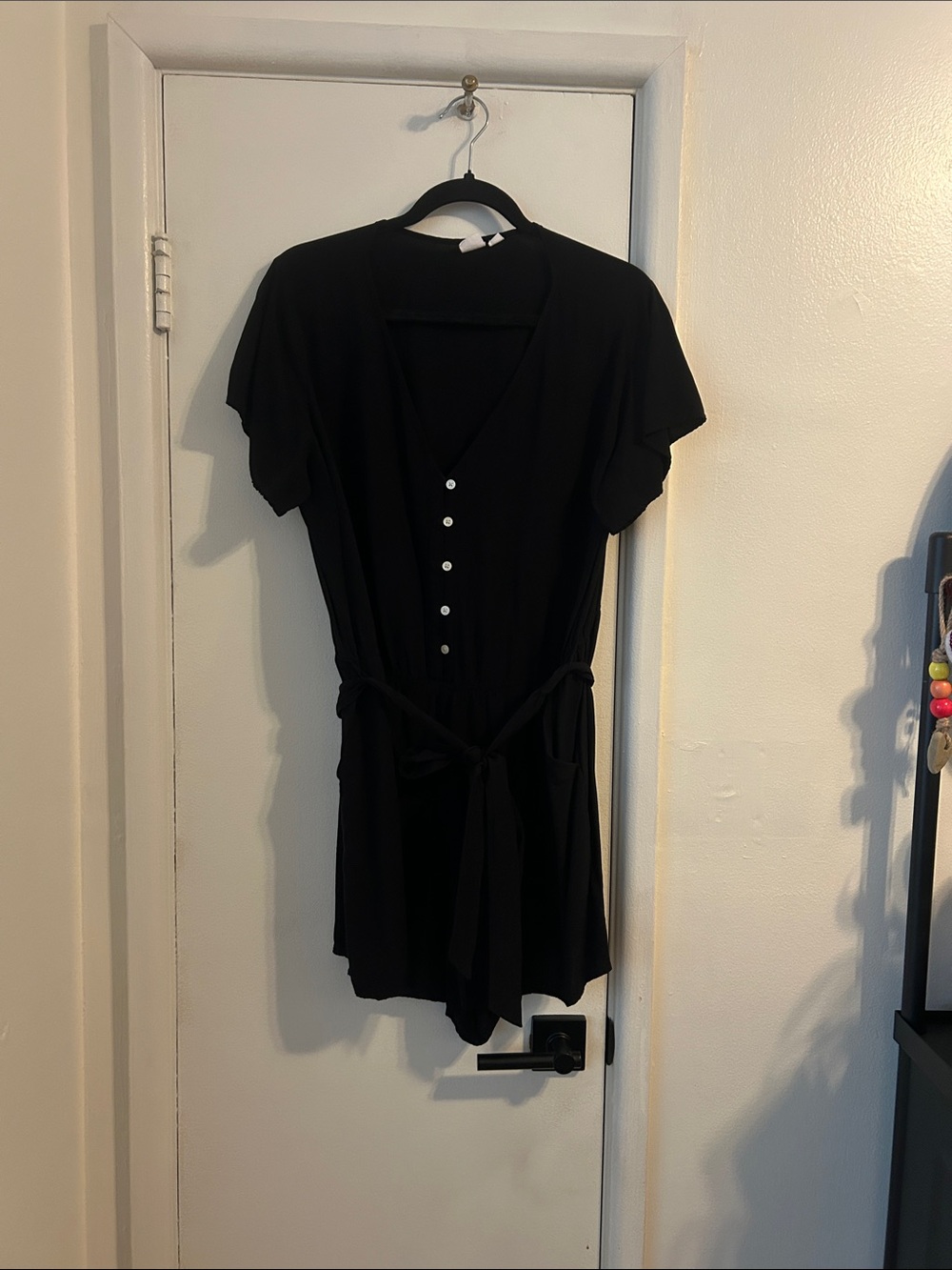 GAP Black Button-Front Tie-Waist Romper
